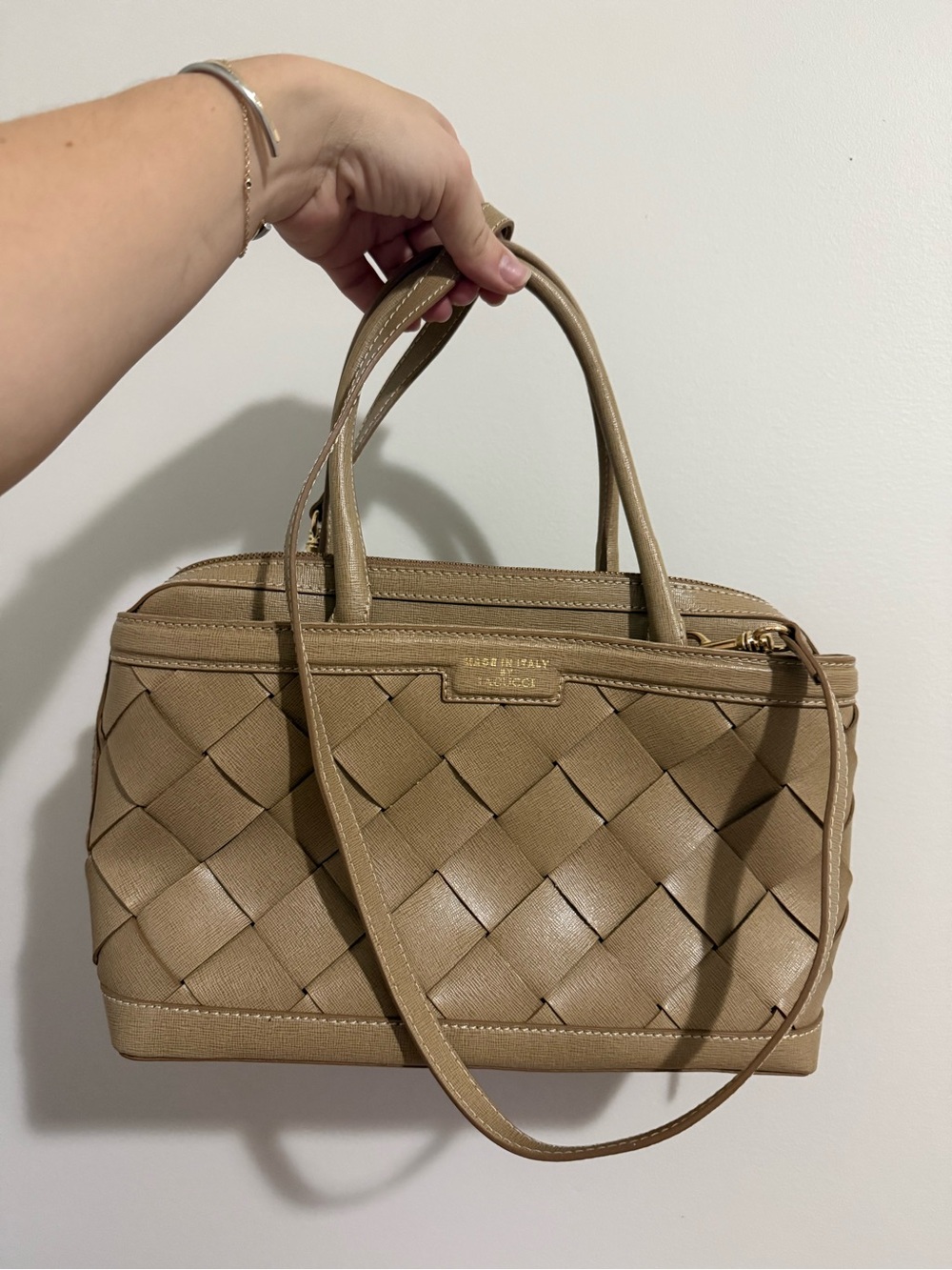 NWT Woven Italian Leather Satchel Bag by Lacucci